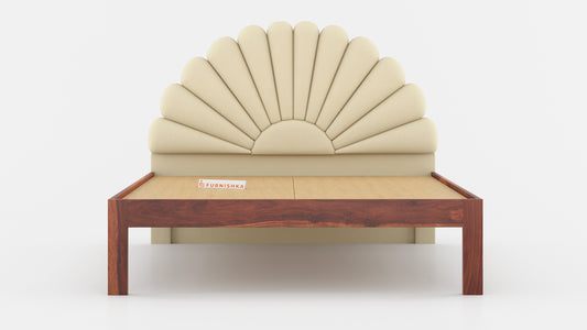 Satin Sheesham Wood bed with Upholstered headboard Non Storage Queen Size
