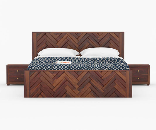 Myra Sheesham Wood Bed Non Storage - Queen Size - Furnishka
