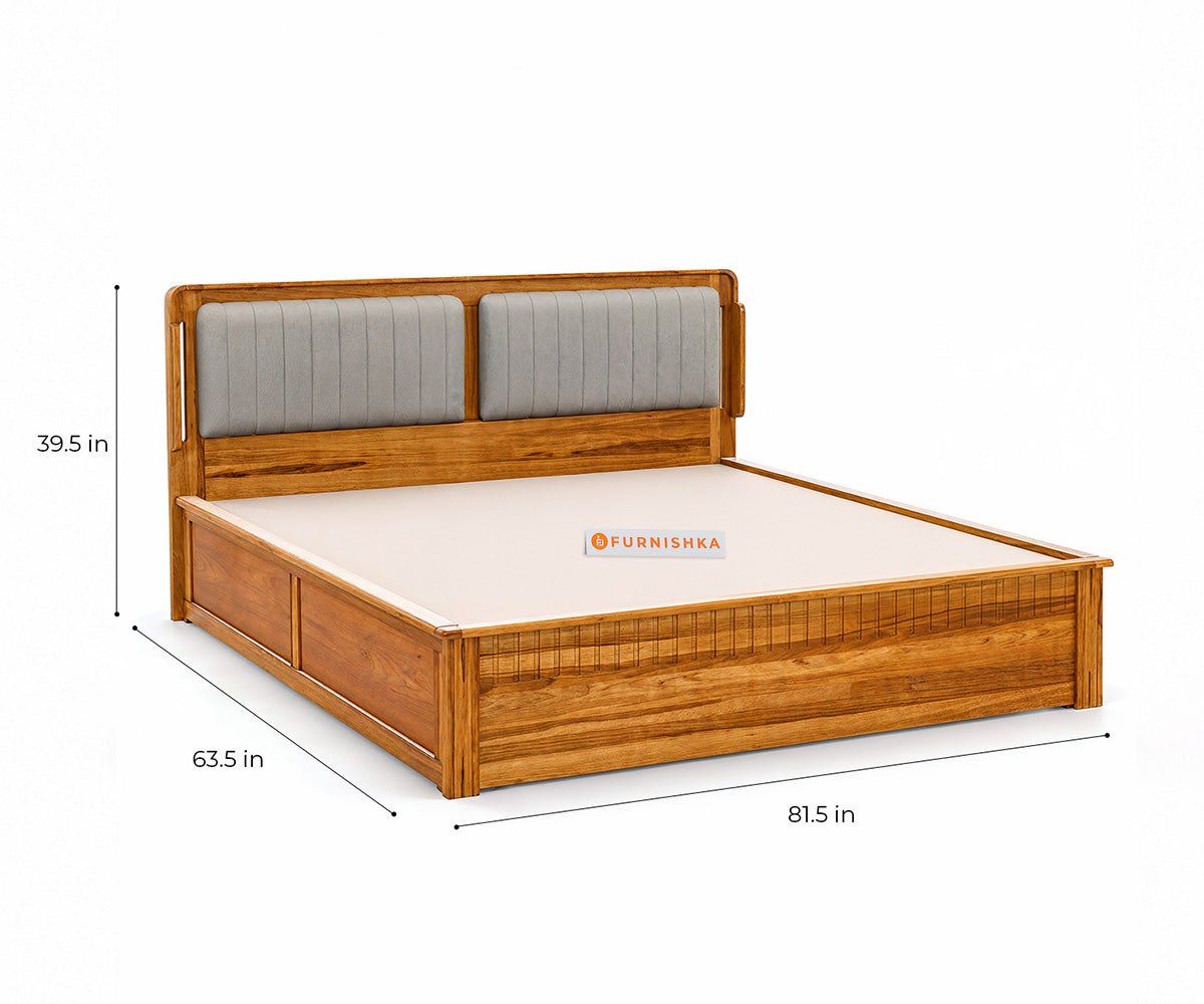 Eterno Teak Wood Hydraulic Bed Queen Size