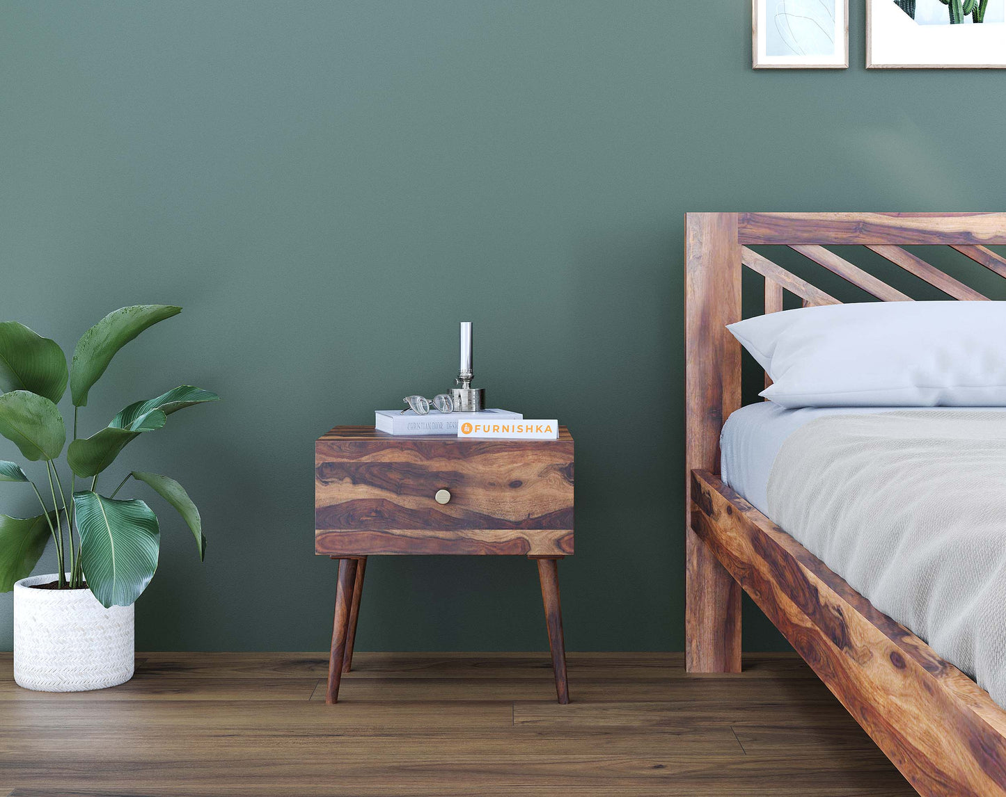 Zoji Single Drawer Bedside Table In Sheesham - OG Facia - Furnishka