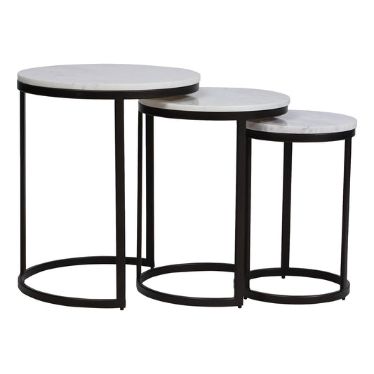 EthnoGlow Sagra Nesting Marble Side Table Set of 3 in Black Finish - Furnishka