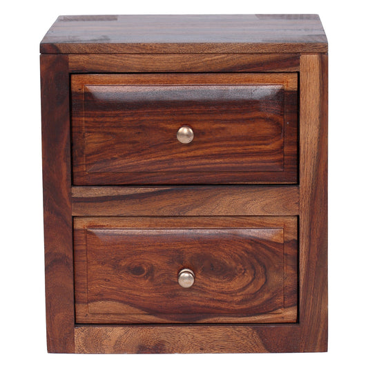 Ansho Sheesham Bedside Table with Double Drawer - Furnishka