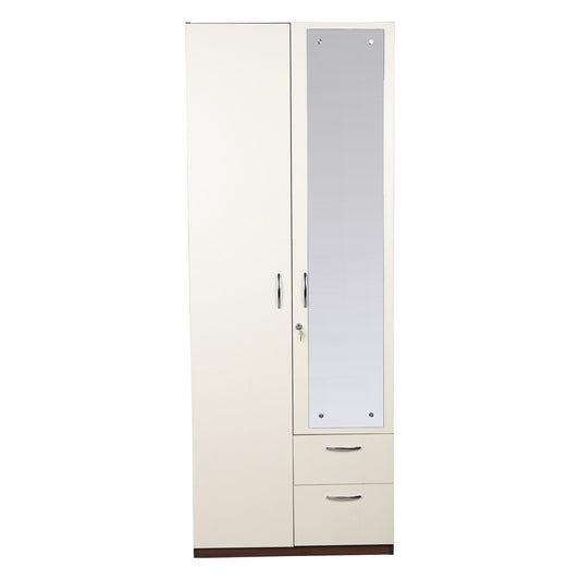 Yashto 2 Door Wardrobe - Cream & Walnut Finish - Furnishka