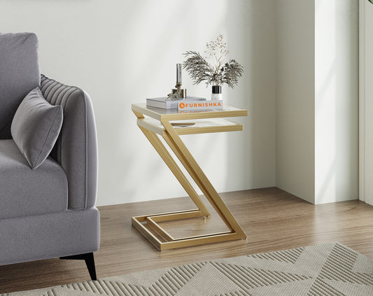 Nowra Glass Nesting Table In Gold Finish (Set Of 2) - Furnishka