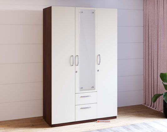 Yashto 3 Door Wardrobe - Cream & Walnut Finish - Furnishka