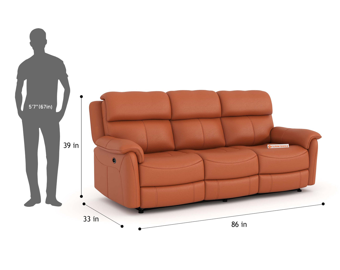 Taurus Leather 3 Seater Recliner - Furnishka