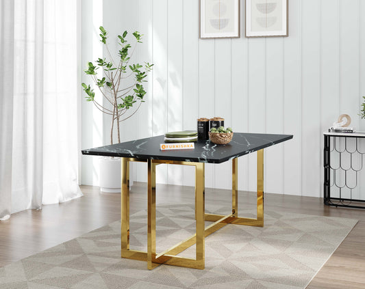 Rodano Dining Table with Black Engineered Marble Top - 4 Seater - Furnishka