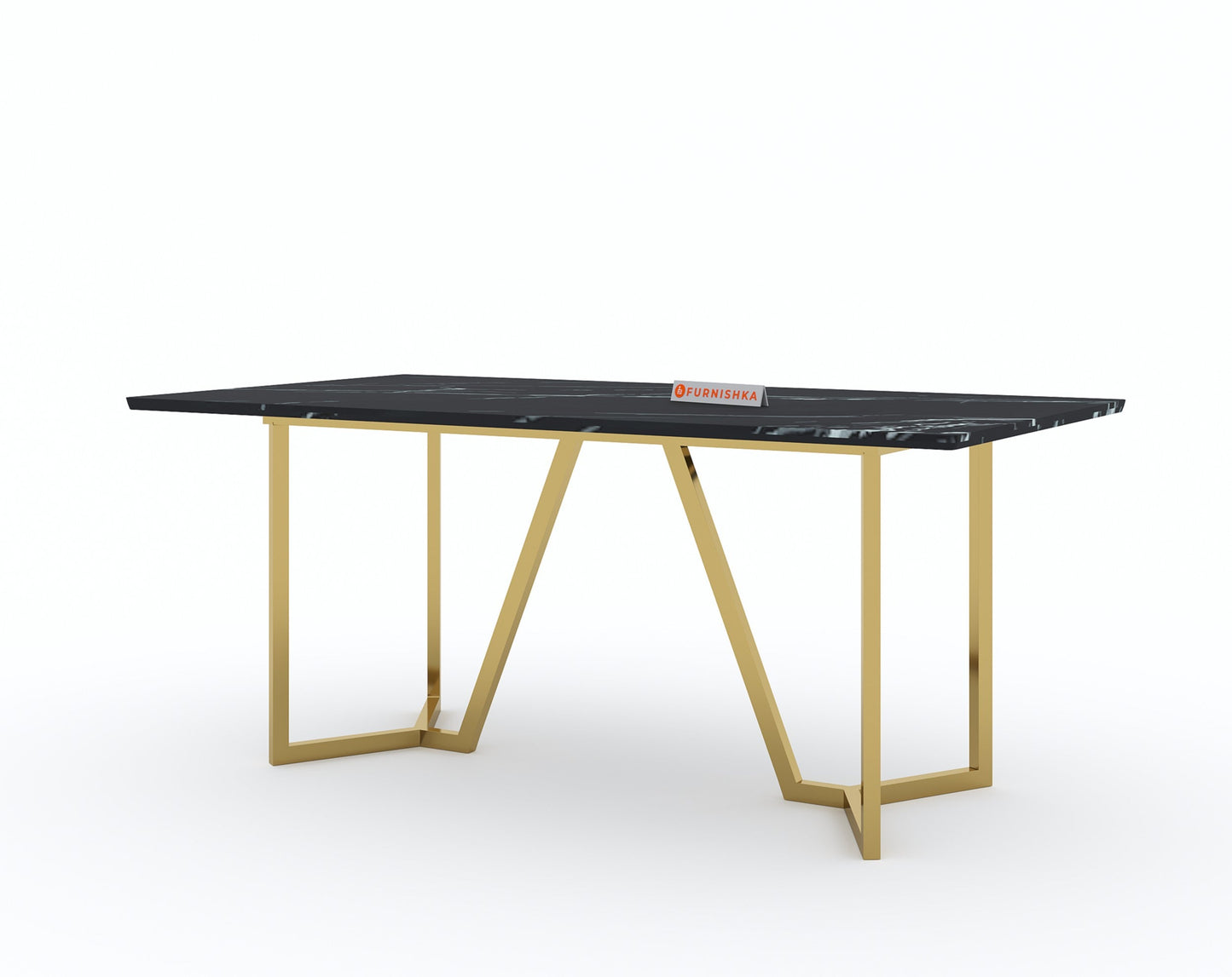 Olzaa Dining Table with Black Engineered Marble Top - 6 Seater - Furnishka