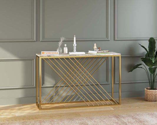 Xero Console Table with Green Choco Marble Top - Furnishka