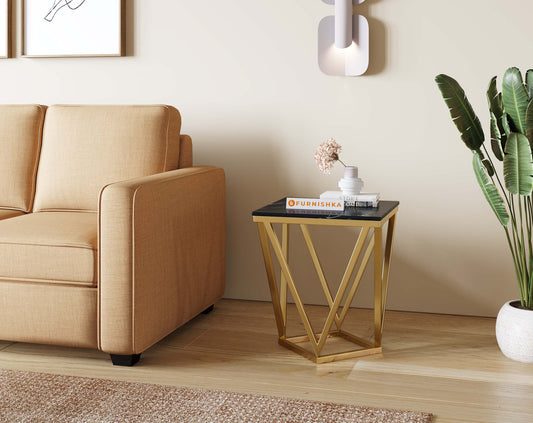 Solaia Side Table with Black Engineered Marble Top - Furnishka