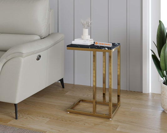 Ovid Side Table with Black Engineered Marble Top - Furnishka