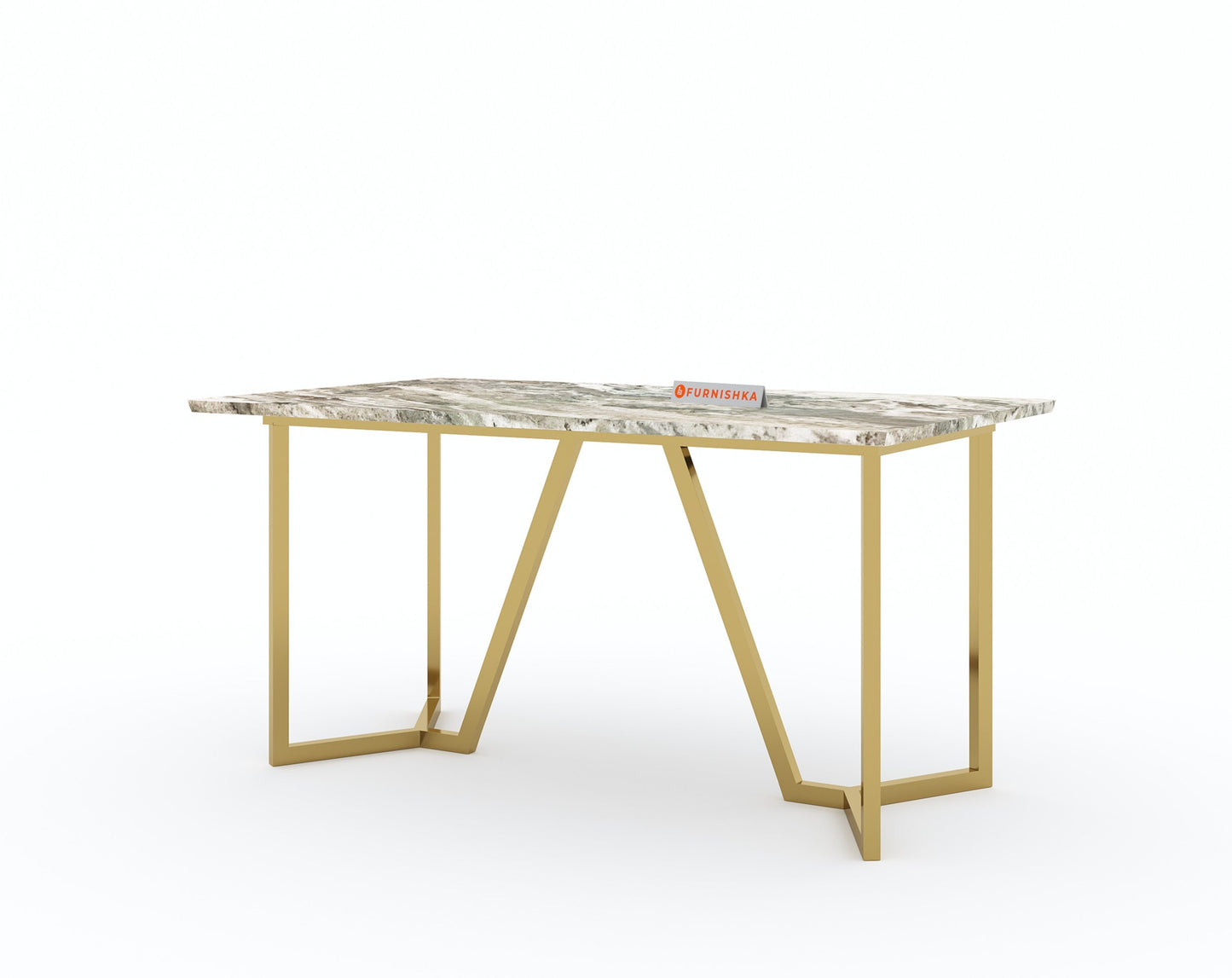 Olzaa Dining Table with Green Choco Marble Top - 4 Seater - Furnishka