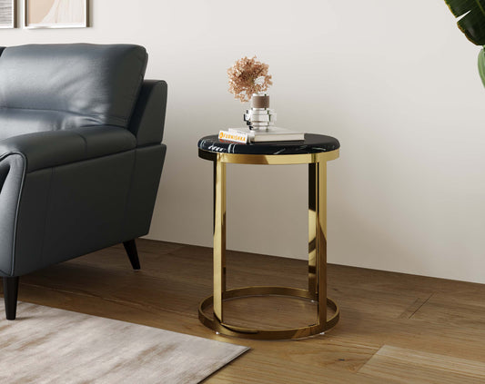 Arcus Side Table with Black Engineered Marble Top - Furnishka