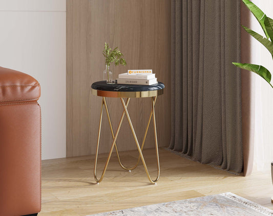 Clos Side Table with Black Engineered Marble Top - Furnishka
