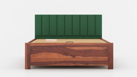 Augustus Sheesham Wood bed with Upholstered headboard Hydraulic Storage Queen Size