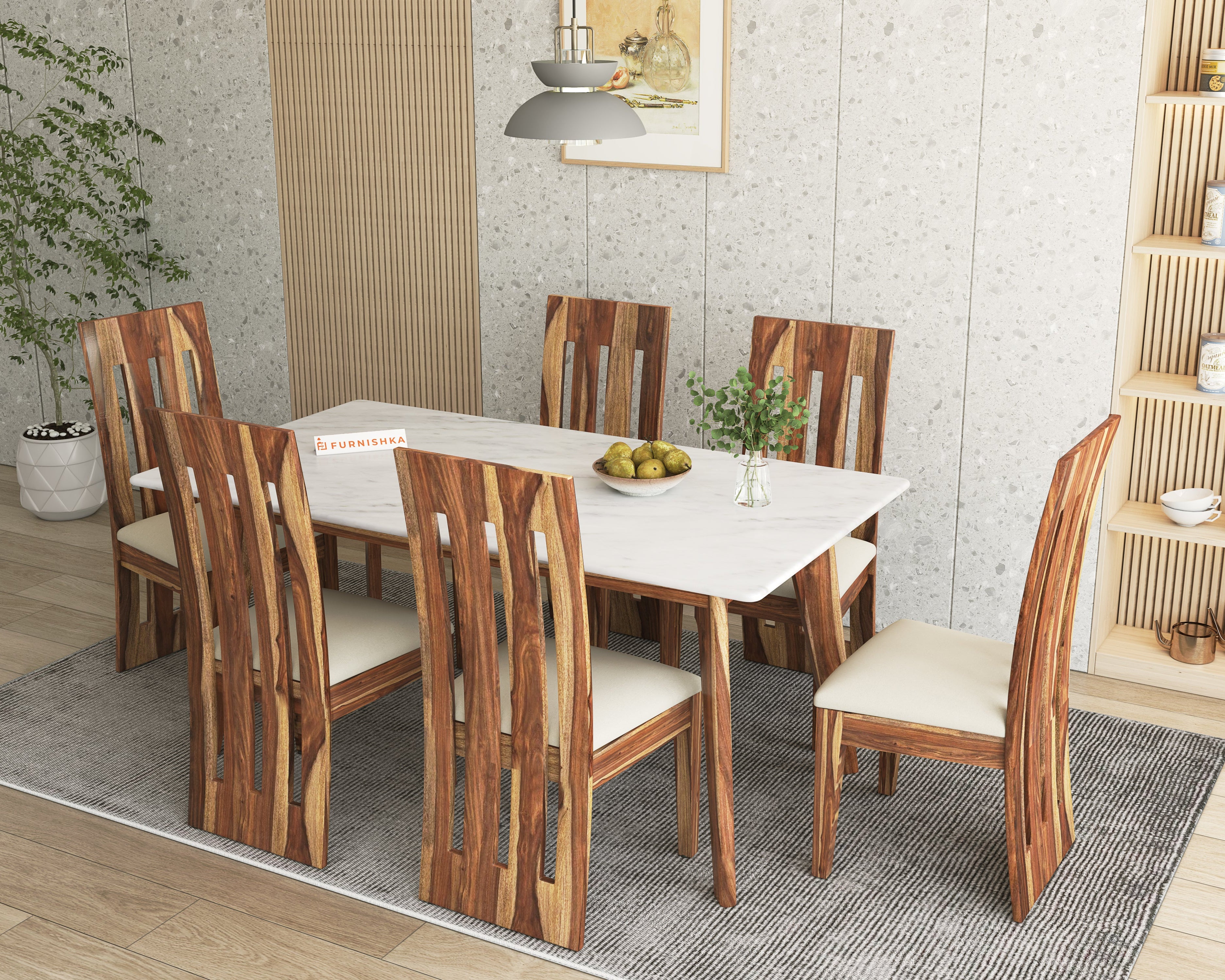 Vedha Seater Indian Marble Top Dining Table with Sheesham Wood Legs