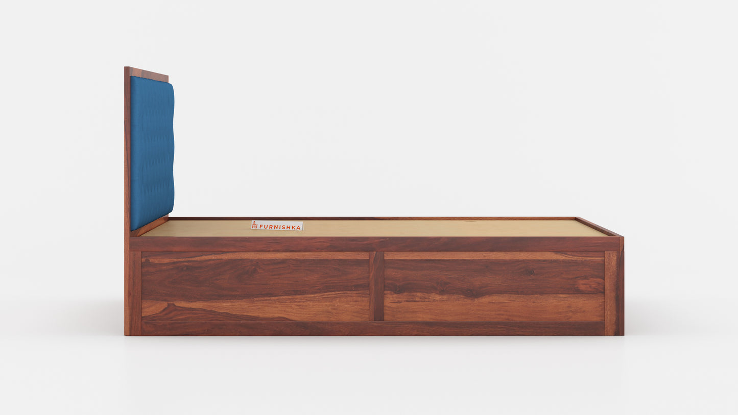 Harshlyn Sheesham Wood bed with Upholstered headboard Box Storage King Size