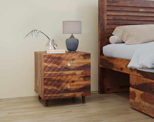 Stella Double Drawer Bedside Table In Sheesham - Furnishka