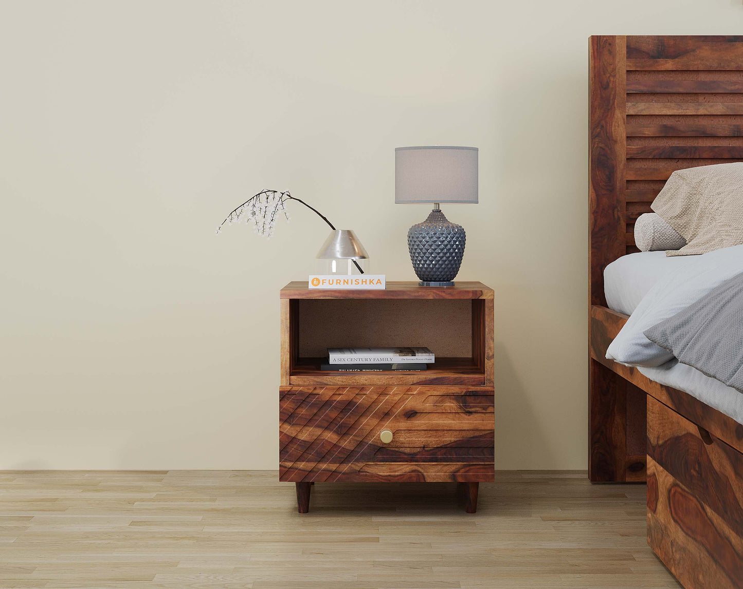 Stella Lower Drawer Bedside Table In Sheesham - Yoho - Furnishka