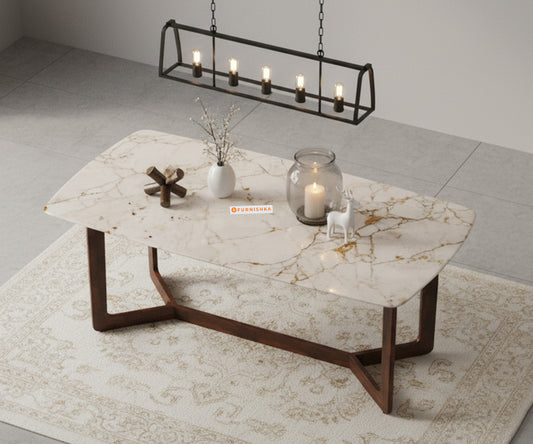 Vetra 6 Seater Dining Set With Rosalia Gold Top -Engineered Marble Sandwich