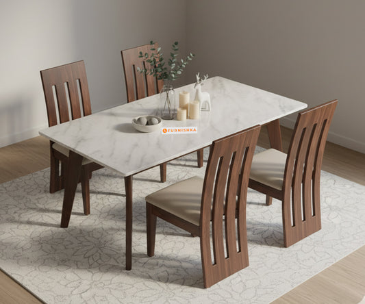 Vedh 4 Seater Dining Set Top - with White Engineered Marble
