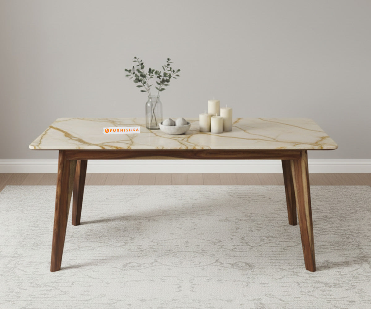 Vedh 4 Seater Dining Set with Top - Rosalia Gold Engineered Marble