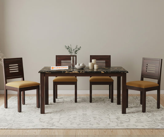 Zhera 4 Seater Dining Sets with Black Engineered Marble Top
