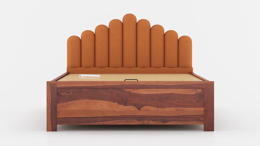 Dora Sheesham Wood bed with Upholstered headboard Hydraulic Storage Queen Size