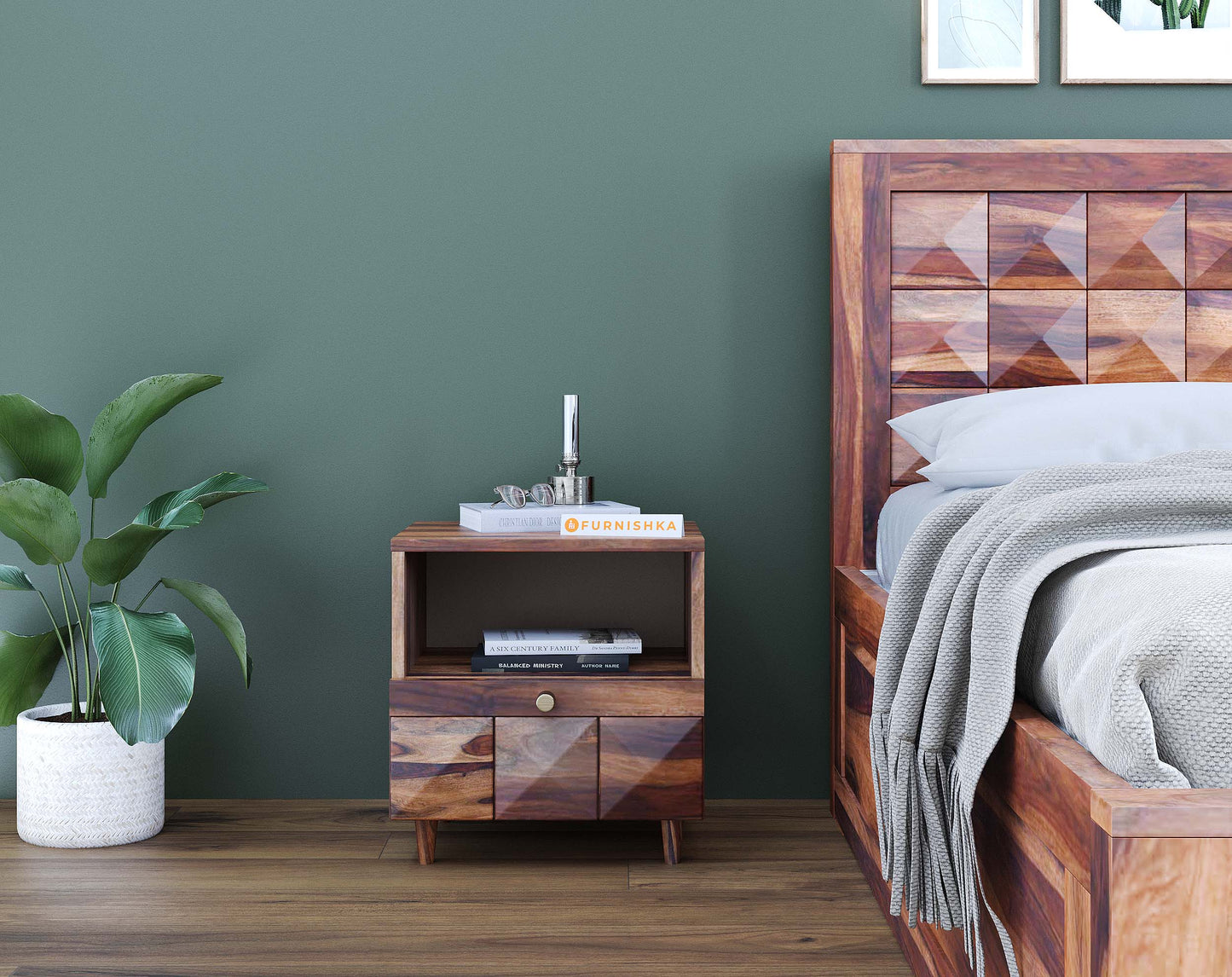 Nova Lower Drawer Bedside Table In Sheesham - Yoho - Furnishka