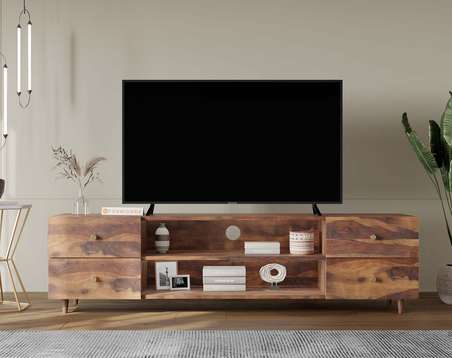 OG Palvich Sheesham TV Unit with 4 Drawers - Furnishka