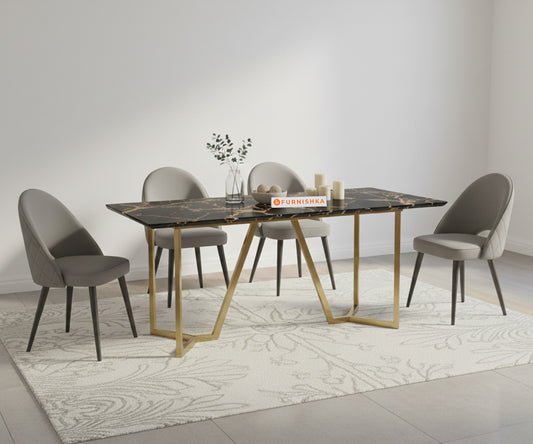Aanvo 4 Seater Dining Sets with Black Engineered Marble Top - Furnishka