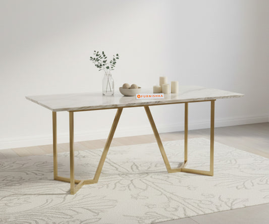 Aanvo 6 Seater Dining Sets with Indian Marble sandwich Engineering Marble Top in Gold Finish - Furnishka