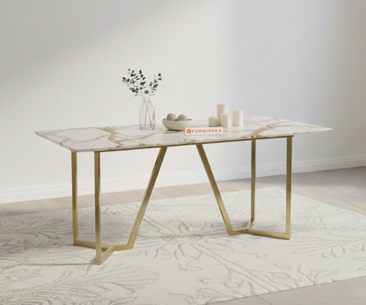 Aanvo 6 Seater Dining sets with ROSALIA GOLD sandwich Engineering Marble Top in Gold Finish - Furnishka