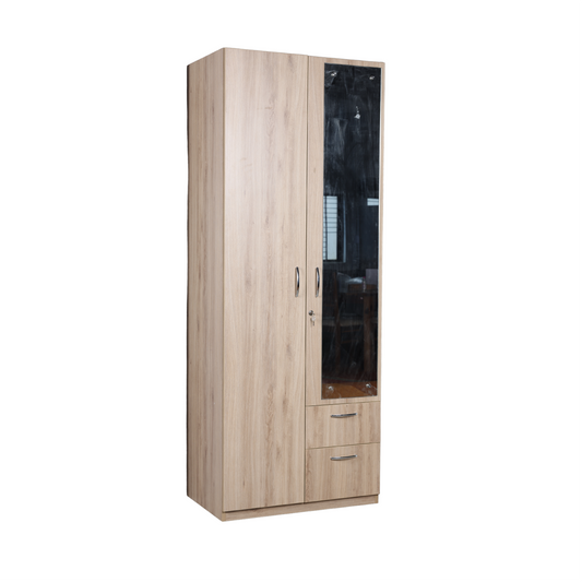 Aasaro 2 Door Wardrobe with Mirror - Oak Finish - Furnishka