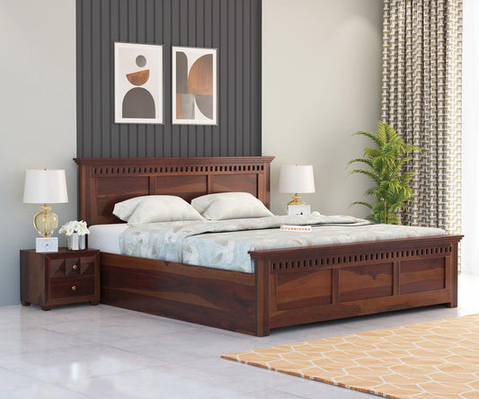 Adi Sheesham Wood Bed with Hydraulic Storage - Queen Size - Furnishka