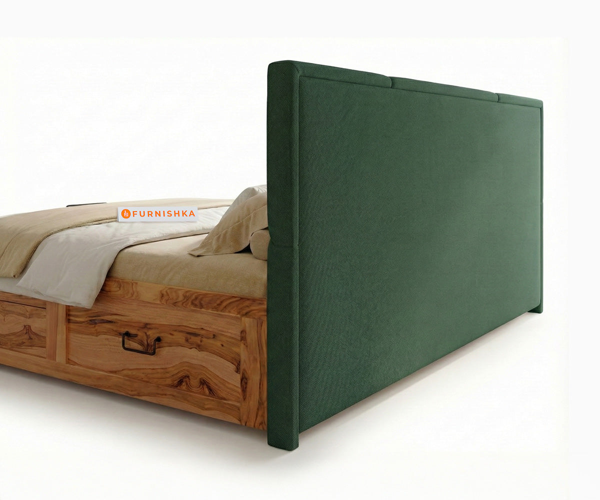 Agatha Real Teak Wood Hydraulic Bed King Size Pine Green - Furnishka