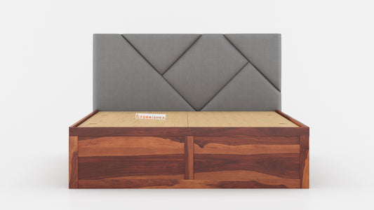 Agatha Sheesham Wood bed with Upholstered headboard Box Storage King Size - Furnishka