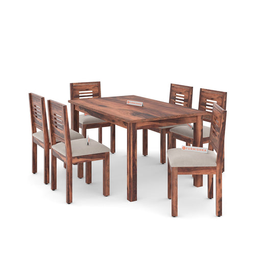 Akira Sheesham wood 6 Seater Dining Set with Kiara Sheesham wood Dining Chair - Furnishka