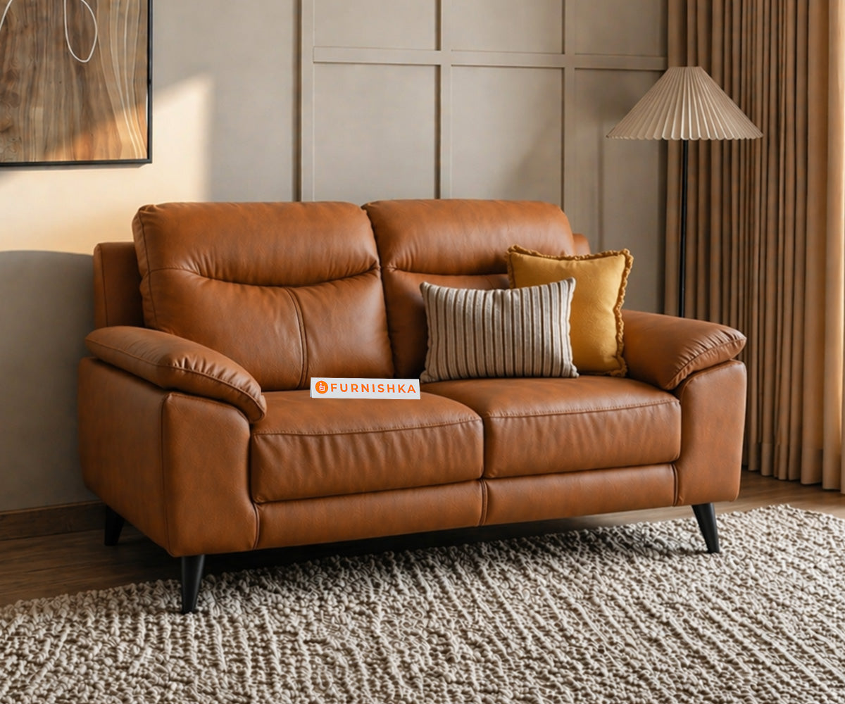 Alexandria 2 Seater Leather Sofa-Saddle - Furnishka