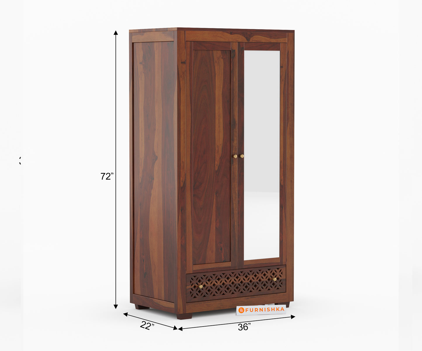 Alfy 2 Door Solid Sheesham Wood Wardrobe with Mirror - Furnishka