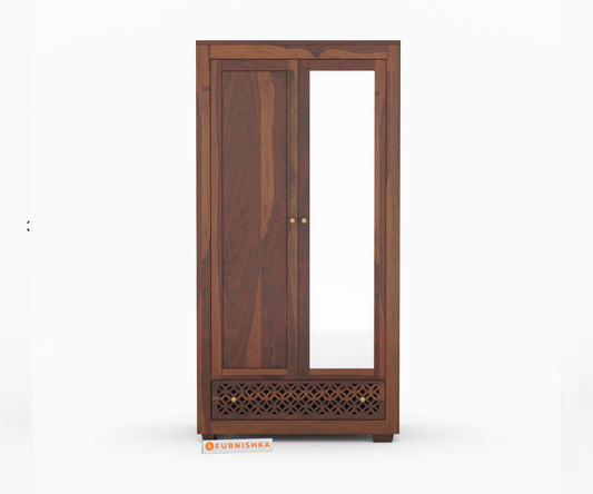 Alfy 2 Door Solid Sheesham Wood Wardrobe with Mirror - Furnishka