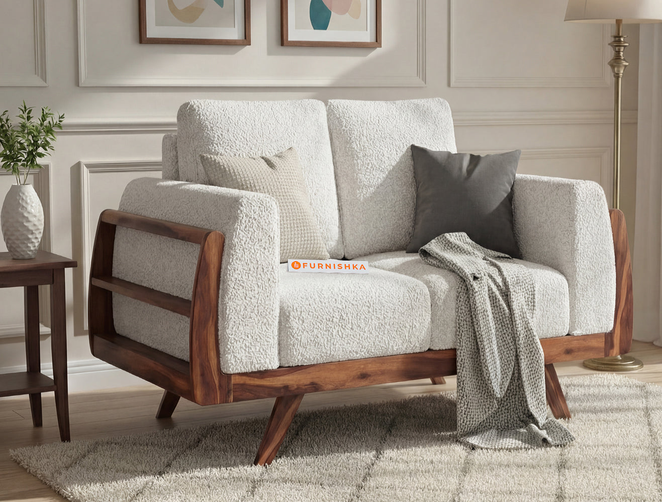 Amaari 2 Seater Sofa Set With Anthology Fabric Light Beige - Furnishka