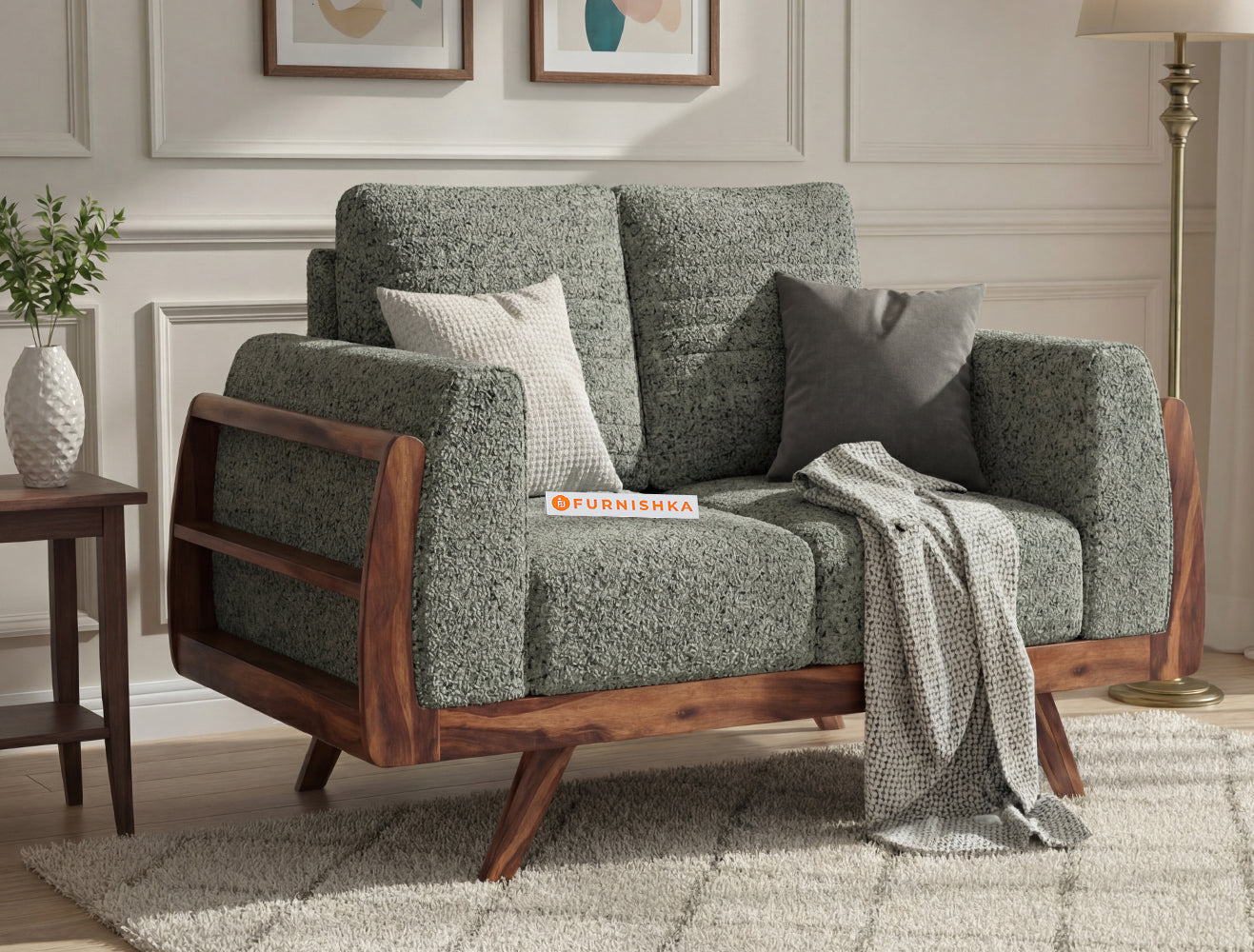 Amaari 2 Seater Sofa Set With Anthology Fabric Pine Green - Furnishka