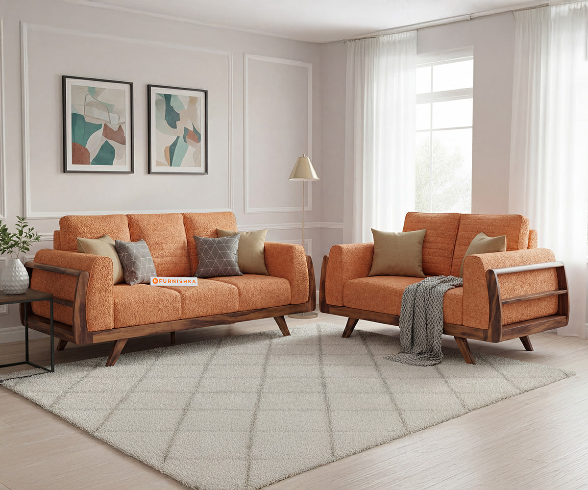 Amaari 3+2 Seater Sofa Set With Anthology Fabric Orange - Furnishka