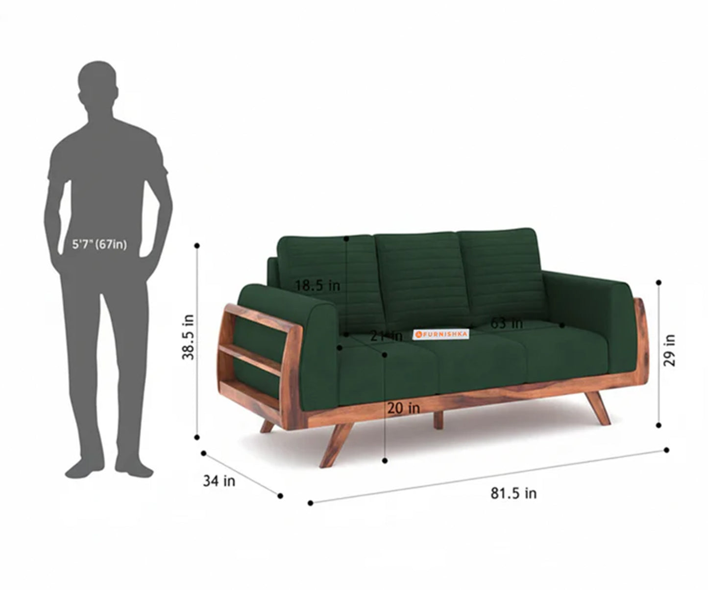 Amaari 3+2 Sofa Set Seater Pine Green - Furnishka
