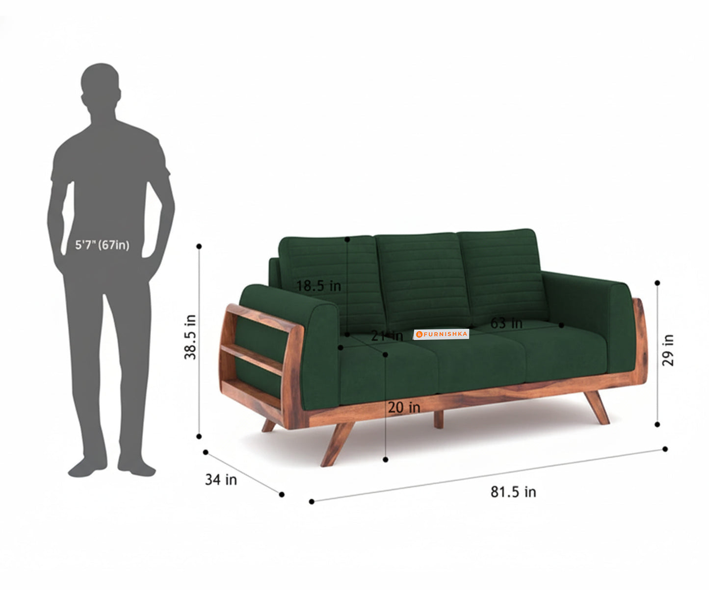 Amaari Sofa 3 Seater Dark Pine Green - Furnishka