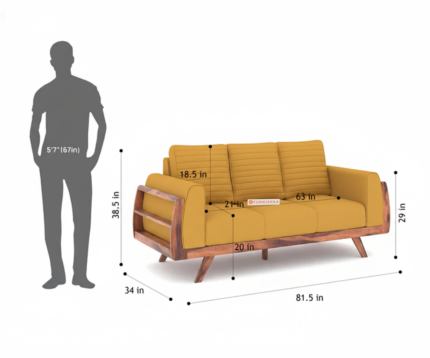 Amaari Sofa 3 Seater Mustard yellow - Furnishka