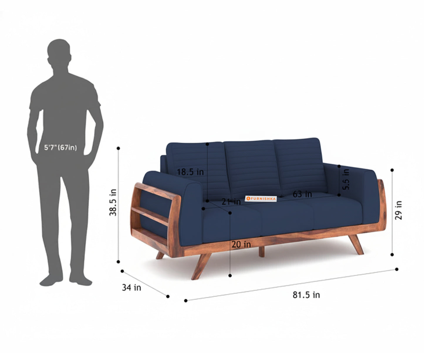 Amaari Sofa 3 Seater Persian blue - Furnishka