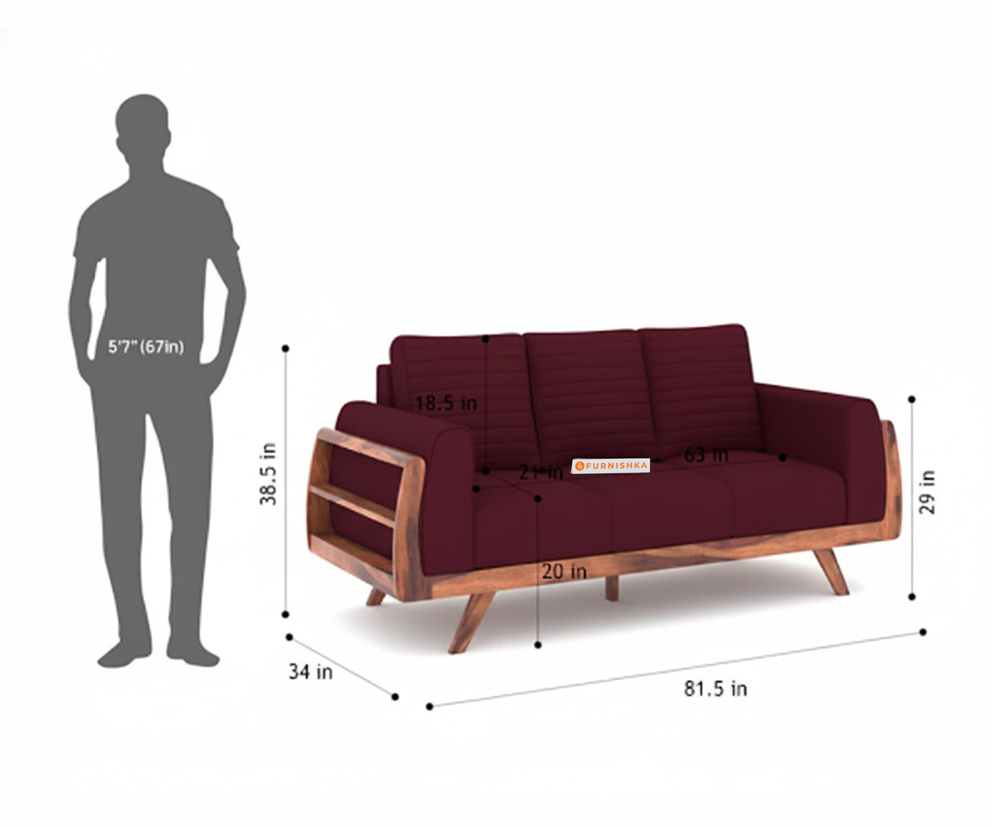 Amaari Sofa 3 Seater Red wine - Furnishka