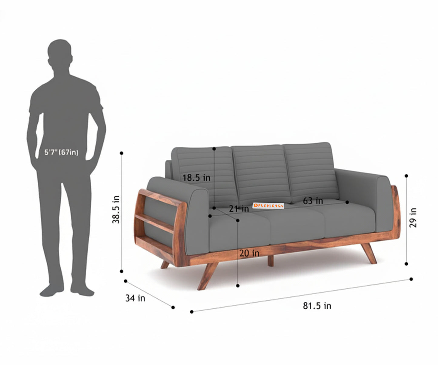 Amaari Sofa 3 Seater Trout - Furnishka